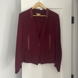 Helmut Lang blazer in burgundy with leather details, size 8